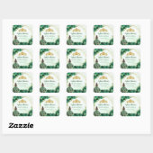 Smaragd Groen Goud Bloemen Prinses Tiara Favor Vierkante Sticker (Vel)