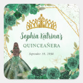 Smaragd Groen Goud Bloemen Prinses Tiara Favor Vierkante Sticker (Voorkant)