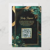 Smaragd Groen Goud Bloemen QR Code Moslim Bruiloft Kaart (Achterkant)