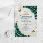 Smaragd Groen Goud Bloemen Quinceanera Acryl Uitnodigingen