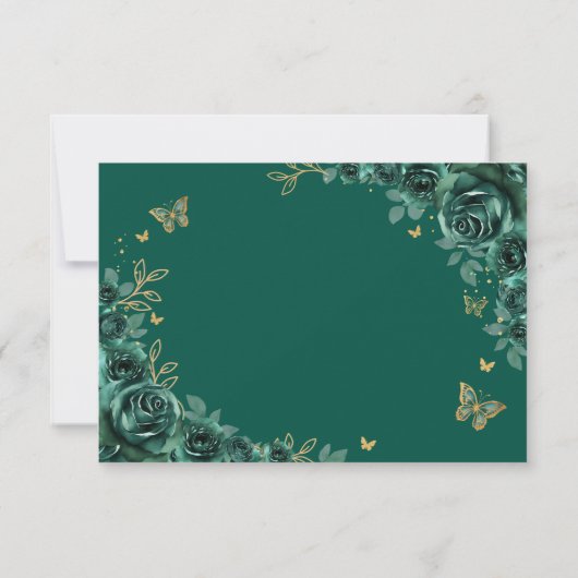 Smaragd Groen Goud Bloemen Quinceanera Bedankkaart (Achterkant)