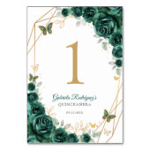 Smaragd Groen Goud Bloemen Quinceanera Kaart (Voorkant)