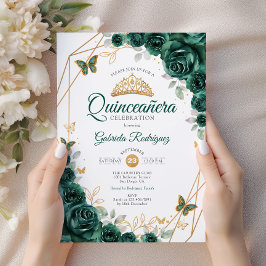 Smaragd Groen Goud Bloemen Quinceanera Kaart