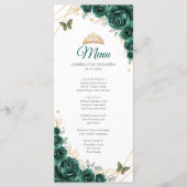 Smaragd Groen Goud Bloemen Quinceanera Menu (Voorkant)