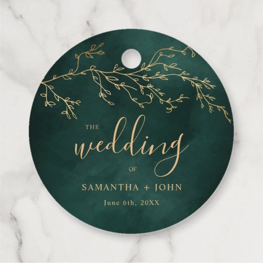 Smaragd Groen & Goud Botanische Elegante Huwelijk Bedankjes Labels (Achterkant)