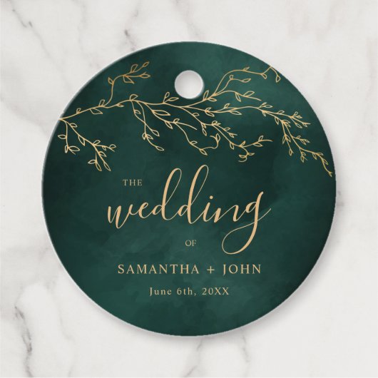 Smaragd Groen & Goud Botanische Elegante Huwelijk Bedankjes Labels (Voorkant)