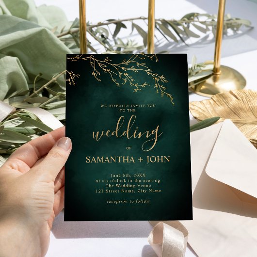 Smaragd Groen & Goud Botanische Elegante Huwelijk Kaart