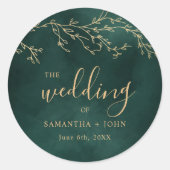 Smaragd Groen & Goud Botanische Elegante Huwelijk Ronde Sticker (Voorkant)