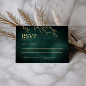Smaragd Groen & Goud Botanische Elegante Huwelijk RSVP Kaartje