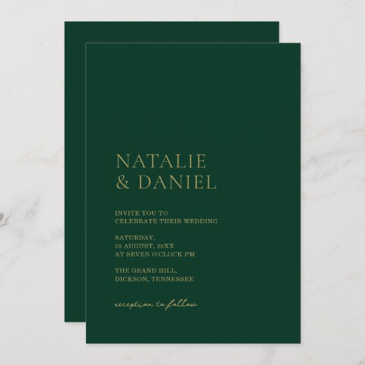 Smaragd Groen & Goud Chique Bruiloft Kaart (Voorkant / Achterkant)
