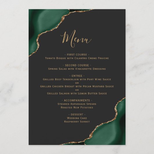 Smaragd Groen Goud Donker Bruiloft Menu (Voorkant)
