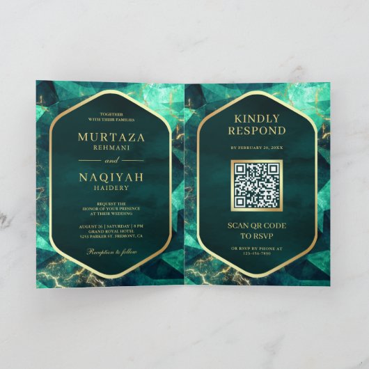 Smaragd Groen Goud Edelsteen QR Code Moslim Bruilo (Binnen)
