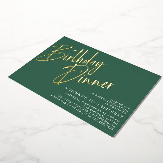 Smaragd Groen & Goud Eenvoudig Modern Verjaardagsd Folie Uitnodiging (Gedraaid)