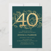 Smaragd Groen Goud Elegant 40e Verjaardag Kaart (Voorkant)