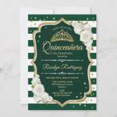 Smaragd Groen Goud Elegant Quinceanera Kaart (Voorkant)