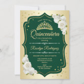 Smaragd Groen Goud Elegant Quinceanera Kaart (Voorkant)
