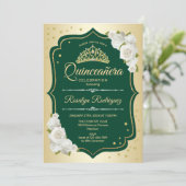 Smaragd Groen Goud Elegant Quinceanera Kaart (Staand voorkant)