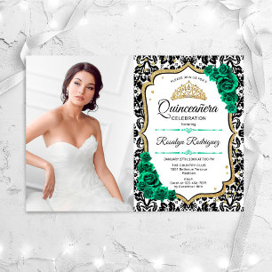 Smaragd Groen Goud Elegante Foto Quinceanera Kaart