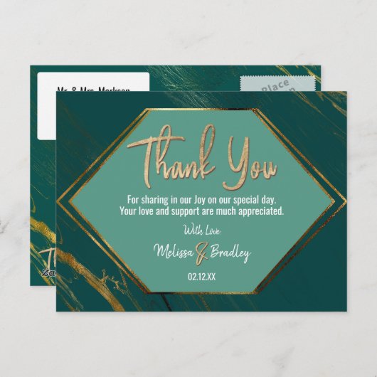 Smaragd Groen Goud Geometrisch Marmer Dank u Briefkaart (Voorkant / Achterkant)