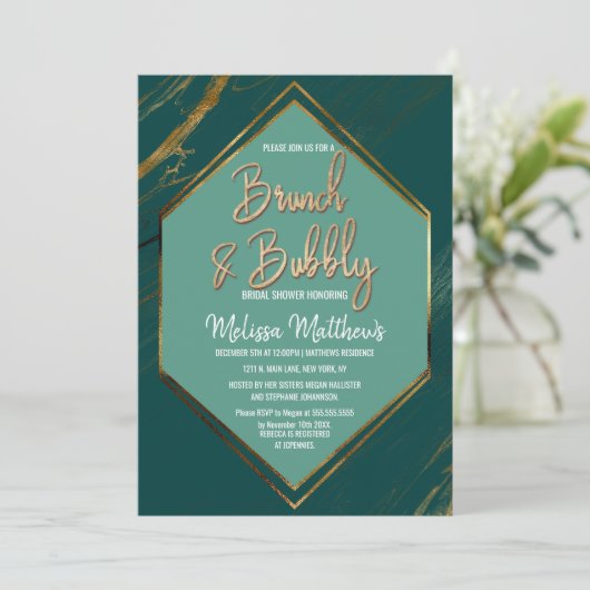 Smaragd Groen Goud Geometrisch Marmeren Brunch Bub Kaart (Staand voorkant)