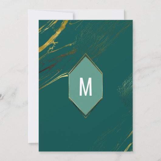 Smaragd Groen Goud Geometrisch Marmeren Verloving Kaart (Achterkant)