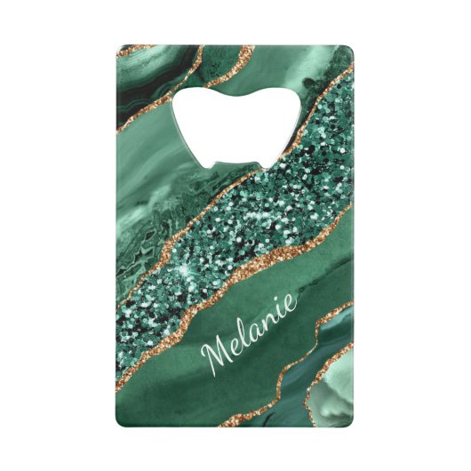 Smaragd Groen Goud Gepersonaliseerde Naam Flesopen Creditkaart Flessenopener (Voorkant)