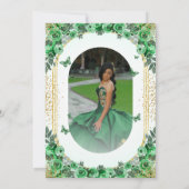 Smaragd Groen Goud Glitter Bloemen Quinceanera Kaart (Achterkant)