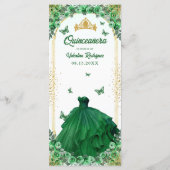 Smaragd Groen Goud Glitter Bloemen Quinceanera Menu (Achterkant)