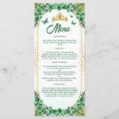 Smaragd Groen Goud Glitter Bloemen Quinceanera Menu (Voorkant)