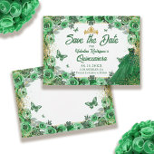 Smaragd Groen Goud Glitter Bloemen Quinceanera Save The Date