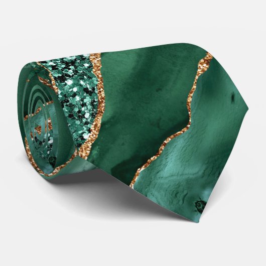 Smaragd Groen Goud Glitter Sparkly Marmeren Stropd Stropdas (Opgerold)