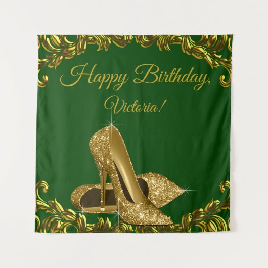 Smaragd Groen Goud Hoge Hak Verjaardag SQ Achtergr Wandkleed (Voorkant)
