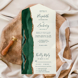 Smaragd Groen Goud Ivoor Maaltijd Opties Bruiloft All In One Uitnodiging