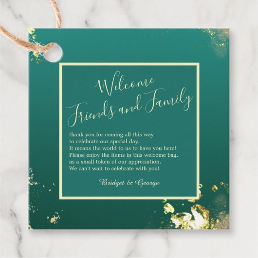 Smaragd groen goud juweel tinten bruiloft bedankjes labels (Voorkant)