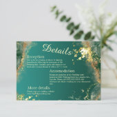 Smaragd groen goud juweel tinten bruiloft informatiekaartje (Staand voorkant)