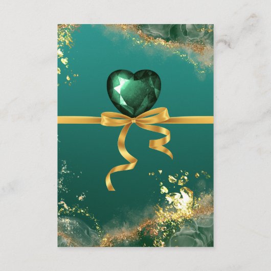 Smaragd groen goud juweel tinten bruiloft informatiekaartje (Achterkant)