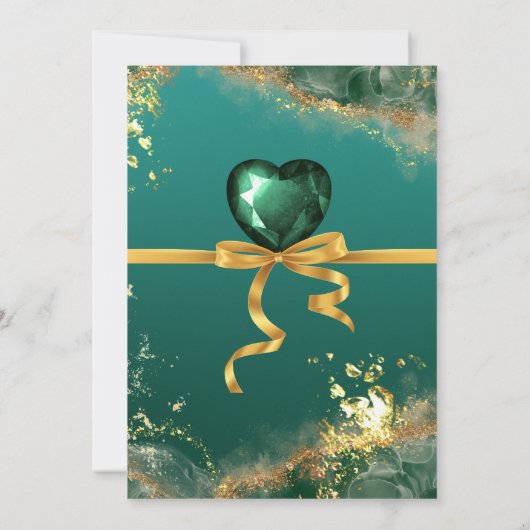 Smaragd groen goud juweel tinten bruiloft kaart (Achterkant)