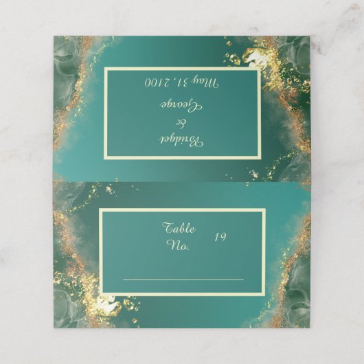 Smaragd groen goud juweel tinten bruiloft plaatskaartje (Buitenkant ongevouwen)