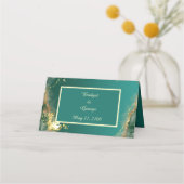 Smaragd groen goud juweel tinten bruiloft plaatskaartje (Achterkant)