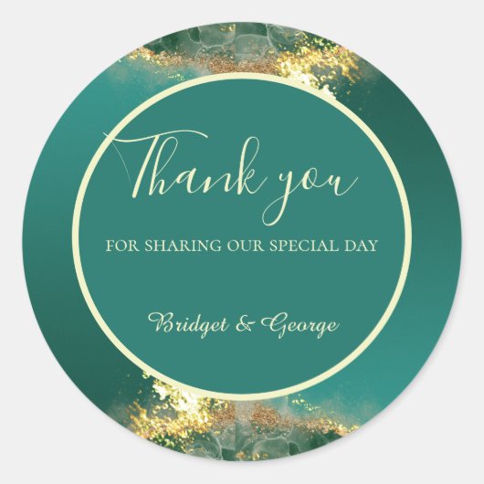 Smaragd groen goud juweel tinten bruiloft ronde sticker (Voorkant)