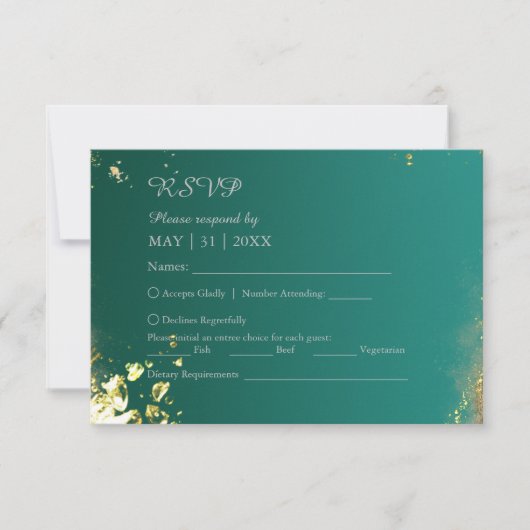 Smaragd groen goud juweel tinten bruiloft RSVP kaartje (Voorkant)
