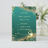 Smaragd groen goud juweel tinten bruiloft RSVP kaartje (Staand voorkant)