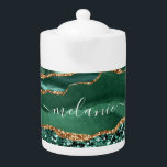 Smaragd Groen Goud Marmer Aangepaste Naam Theepot<br><div class="desc">Theepotten met Agate Green Gold Glitter Geode Marble Custom Name Emerald Sparkle Personalized Birthday - Jubileum of Wedding Gift / Suppliest - Jouw naam toevoegen - Tekst of Verwijderen - Maak uw speciale theepot Gift - Formaat wijzigen en verplaatsen of verwijderen en toevoegen van tekst / elementen met aanpassingstool. Ontwerp...</div>