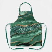 Smaragd Groen Goud Marmer Aangepaste Tekst Naam Sc Schort (Voorkant)