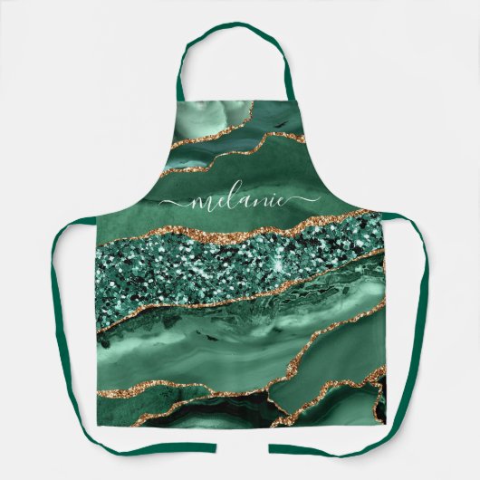 Smaragd Groen Goud Marmer Aangepaste Tekst Naam Sc Schort (Voorkant)