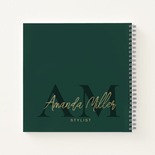 Smaragd Groen Goud Modern Aangepast Monogram Minim Notitieboek (Achterkant)
