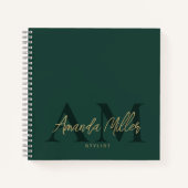 Smaragd Groen Goud Modern Aangepast Monogram Minim Notitieboek (Voorkant)