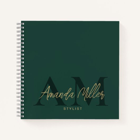 Smaragd Groen Goud Modern Aangepast Monogram Minim Notitieboek (Voorkant)