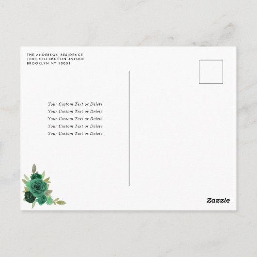 Smaragd Groen Goud Prinses Bloemen Quinceañera Briefkaart (Achterkant)