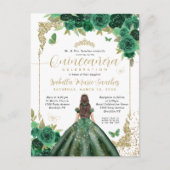 Smaragd Groen Goud Prinses Bloemen Quinceañera Briefkaart (Voorkant)